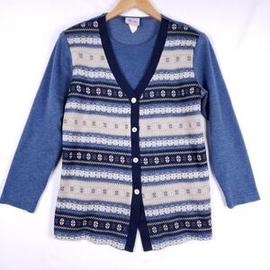 Tan Jay Cardigan Sweater‎ Women's Blue Fair Isle Knit Small Cottagecore Canada
